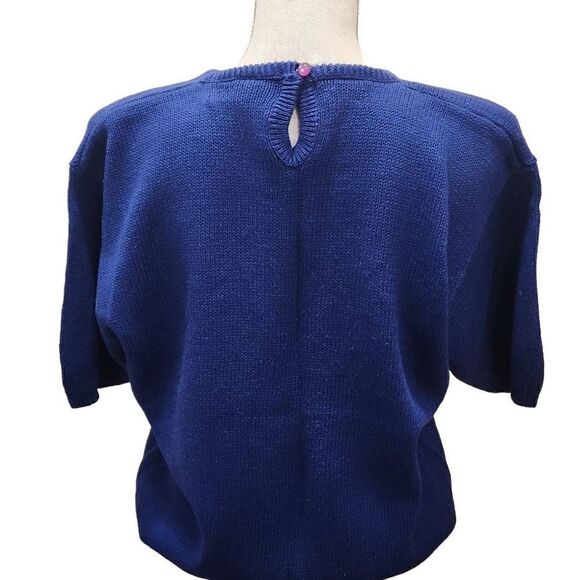 Segue Women's Blue Embroidered Flower Short Sleeve Top Medium (10-12) NWT - Picture 2 of 11